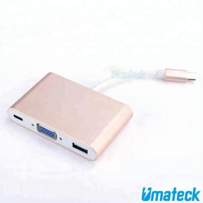 China UMATECK USB-C Multiport C to VGA/F + USB 3.0/F +USB C/F Multimedia Adapter USB Type for Power Supply Converter for sale