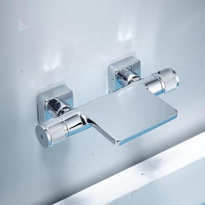 China Without Slide Bar Bathroom Chrome Waterfall Bathtub Mixer Tap Brass Double Handles Wall Mounted Bath Faucet for sale