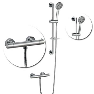 China With Slide Bar UK Market Hotel Bathroom Bath Shower Column Panel System Thermostatic Shower Faucet Mixer With Slide Bar Shower Kit Set for sale