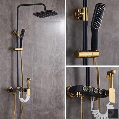 China Thermostatic Slide Bar Wall Mount Digital Rain Bath Shower Faucet Black Bathroom Mixer Set With Shattaf Bidet Sprayer for sale