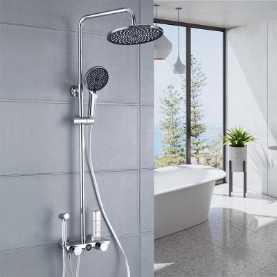 China With Slide Bar 4 Function Digital Temperature Display Single Handle Rain Bath Mixer Brass Bathroom Shower Faucet Sets With Bidet Sprayer for sale