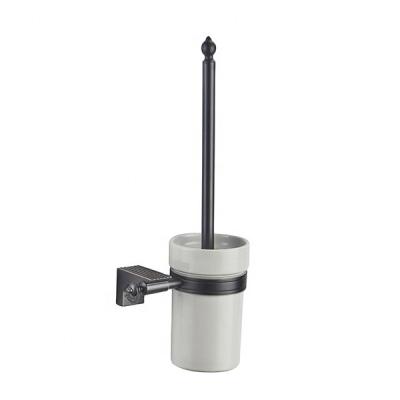 China Modern Bathroom Accessories Black Wall Mount Ceramic Cup And Toilet Brush With Holder Set for sale