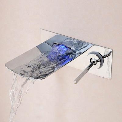 China LED Light Single Handle Hot Cold Water Mixer Taps For Lavatory Artistic Brass Color Changing LED Light Waterfall Bathroom Faucet for sale