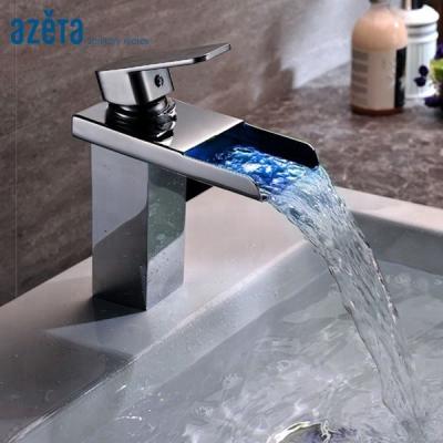 China RGB LED Light Cold Water Glow Temperature Change Color Waterfall Bathroom Sink Water Faucet Light Warm for sale