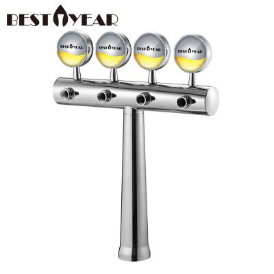 China Bar Accessary Hot Sales High Quality Silver Stainless Steel T-Shaped Beer Tower Tap with Lightd 4 Beer Taps for Party and Beer Bar for sale