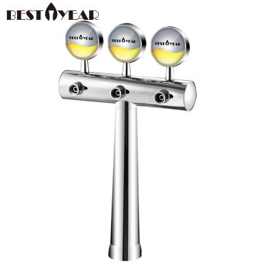 China Beer Party Spot New Products Head Sales Silver Stainless Steel Beer Tower T-Shaped Tap With Lightd 3 Beer Taps For Beer Party for sale