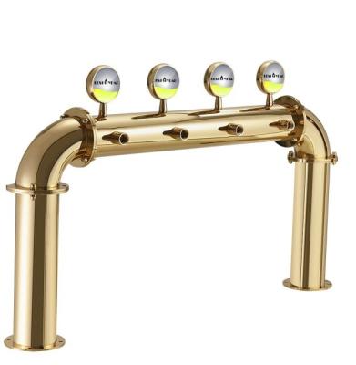 China Stocked High Quality Golden Stainless Steel Color 4 Way Bridge Beer Tower With Brand Led Light For Craft Beer for sale