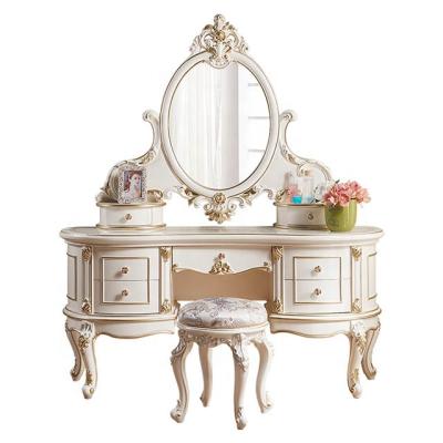 China Foshan Factory MDF Bedroom Craft Dresser Drawer Mirror Stool Cosmetics Desk Modern European White Wooden Dressing Table for sale