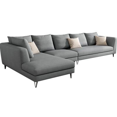 China Nordic Style L Shape Sofa Sets Good Quality Wood Cover With Gray Fabric Upholstered Elegant Sofa Couch Sofa for sale