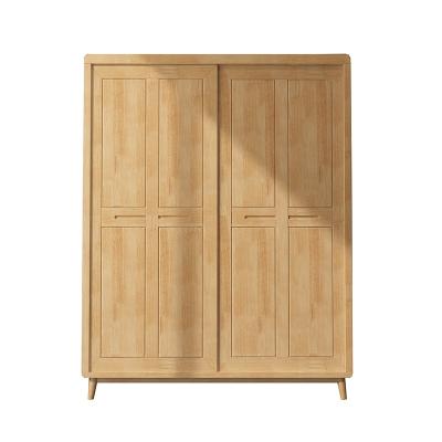 China Good Quality Bedroom Solid Wood Cabinet Furniture Sliding Doors Natural Wood Color Wardrobe For Apartment New Modern Nordic Style for sale