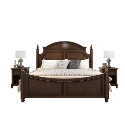 China Factory Eco-friendly Cheap American Style Bed Home Furniture High Bed Headboard Solid Wood Frame Home Furniture for sale