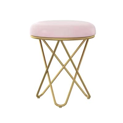 China Small modern modern round upholstered stool with solid gold metal legs for home living room for sale