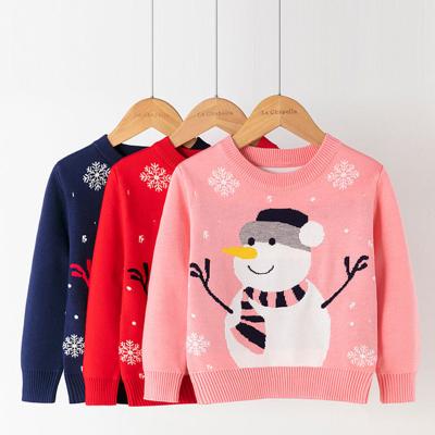 China New Toddler Winter Kids Boy Girl Round Neck Long Sleeve Sweater Warm Cotton Anti-pilling Christmas Snowman Kids Sweater Knitting Tops for sale