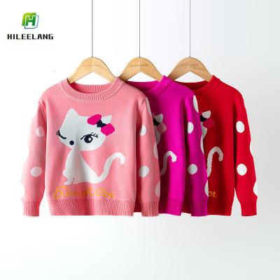 China Warm Anti-pilling Kids Girl New Toddler Winter Around Knitting Cartoon Cat Children Pullover Sweater Top Long Sleeve Cotton Sweater Neck Sweater for sale