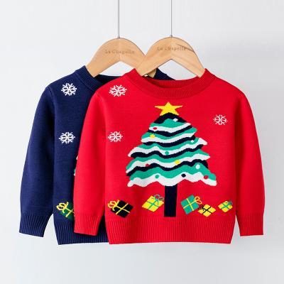 China Anti-pilling Lovely Custom Christmas Tree Baby Girls Boys Toddler Kids Christmas Tree Sweater Knit Cotton Sweater Winter Little Girl Sweater for sale