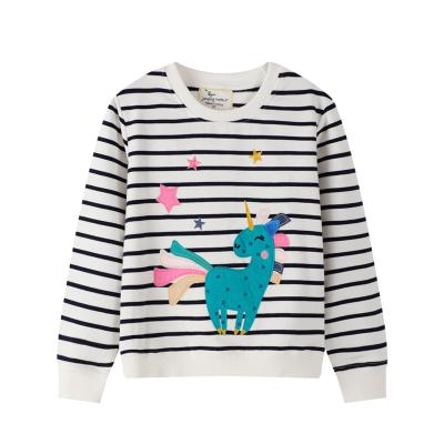 China Wholesale Hot Fashion Anti-wrinkle Kids Long Sleeve Stripe Applique Sweater Little Girls Sweatshirt for sale