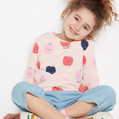 China Little Girls Autumn Knitted Printed Apple Kids Top Cute Sweatshirt Anti-shrink Pullover Pink Without Hooded for sale