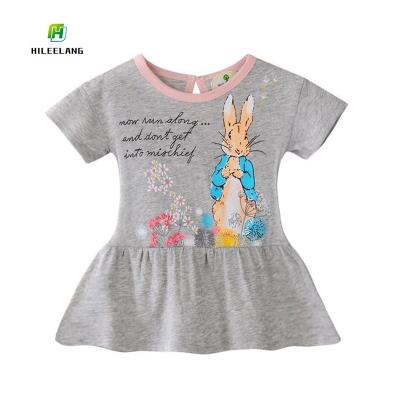 China Anti-pilling wholesale cartoon printed rabbit cotton short sleeve baby girl T-shirt summer T-shirt for sale