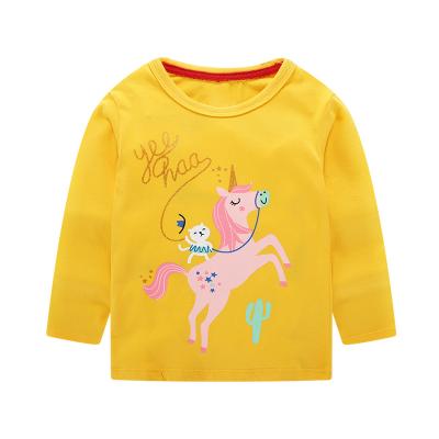 China New Arrival Autumn Kids Long Sleeve Casual Cotton Tee Toddler Girl Anti-pilling Yellow T-shirt for sale