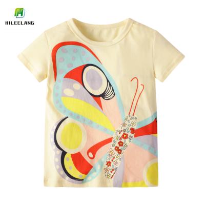 China Wholesale Summer Yellow Top Short Sleeve Butterfly Print Cotton T-shirt Children Girls Fashion Anti-Shrink Kids Casual T-shirt for sale