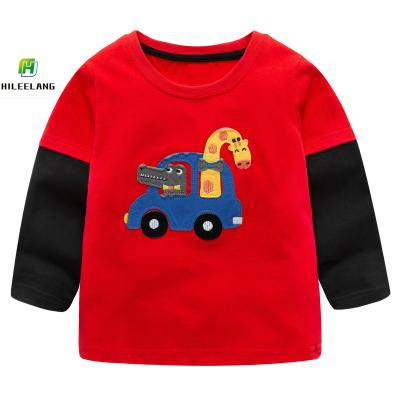 China 2020 New Arrival Wholesale Kids Anti-pilling Long Sleeve Applique Knitted Cotton Tee Casual Little Boy T-shirt for sale