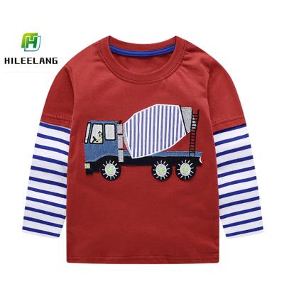 China Autumn Winter Children Kids Quilting Anti-pilling Tee Little Boy T-shirt Long Sleeve Truck Applique Cotton for sale