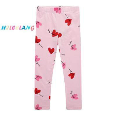 China Hot Anti-wrinkle Kids Print Love Pink Long Length Pants Toddler Girls Cartoon Leggings for sale