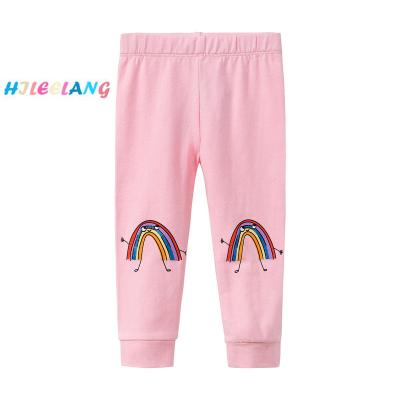 China Anti-Wrinkle Autumn Children 100% Cotton Printed Rainbow Pink Pants Toddler Girls Leggings for sale