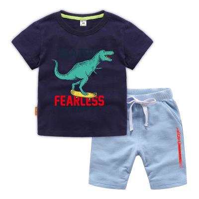 China New Design Trend Casual Boy Skateboard Summer Clothes Dinosaur Boy Children Short Sleeve Children Clothing Set for sale