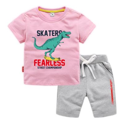 China New Design Summer Clothes Casual Boys Skateboarding Dinosaur Trend Boy Children Short Sleeve Children Clothing Set for sale