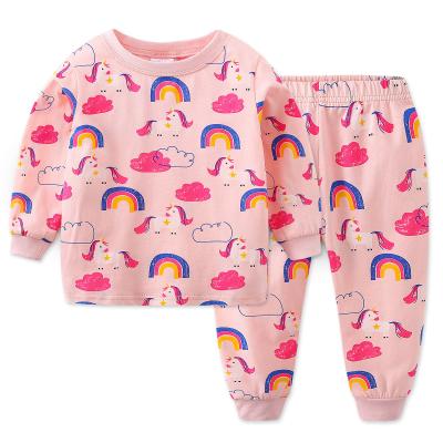 China New Arrival Casual Kids Long Sleeve Top Pants Dressing Set Rainbow Toddler Girl Pajamas Set for sale