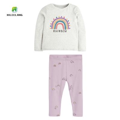 China Wholesale Casual Cheap Rainbow T-shirts Printing Toddler Girl Long Sleeve Tops+Pants Kid Clothing Set For Girls for sale