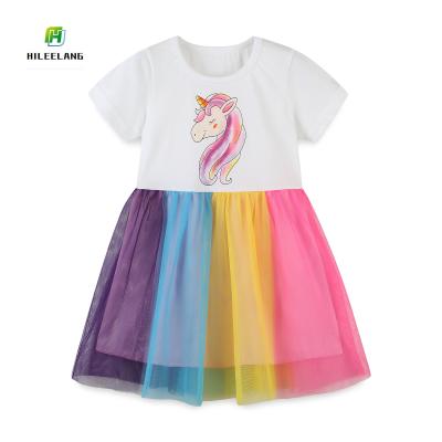 China Unicorn Rainbow Tulle Dress Baby Girl's Dress Children's Dresses Anti-Static Girls Wear Casual Children's Clothing for sale