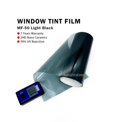 China NASIDO MF50 Película para ventanas de automóviles de cerámica nano negro ligero Protección de privacidad Película para ventanas HD 99%UVR Película de vidrio para ventanas solares para automóviles en venta