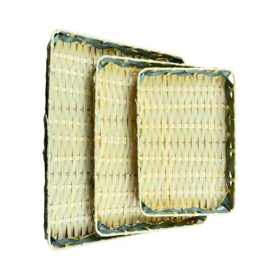 China Sustainable Wholesale Rattan Three-Piece Square Fruit Basket Household Storage Bread Bamboo Fruit Basket for sale