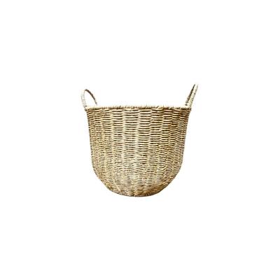 China Viable Wholesale Customized Handmade Plastic Rattan Woven Storage Washing Dirty Clothes Baskets With Handles Laundry Hamper for sale