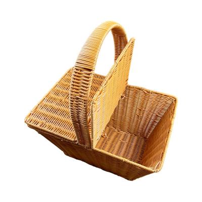 China Wholesale Hand Viable Vegetable Wovev Food Storage Fruit Bread Rattan Plastic Picnic Baskets With Red Coating Handle For Party for sale