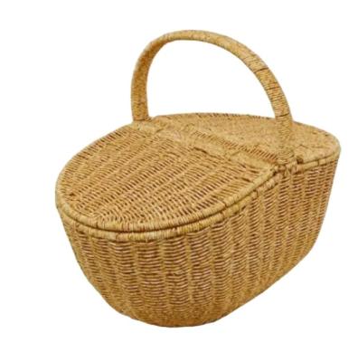 China Wholesale Cheap Viable Food Storage Oval Fruit Vegetable Fruit Vegetable Wine Plastic Rattan Hand & Woven Baskets With Handles for sale