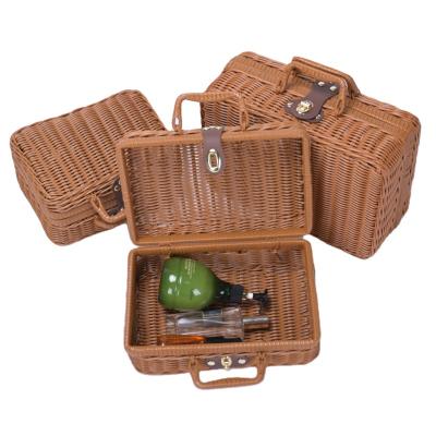 China Viable Factory OEM Foldable Rattan Mini Other Storage Suitcase Hoops Handmade Woven Gift Picnic Baskets For Party Favors With Handles for sale