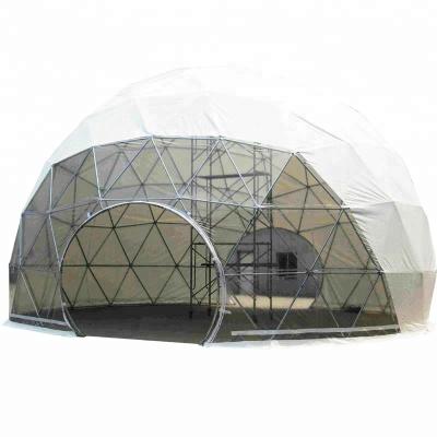 China Diameter 6m Glamping Flame Retardant Geodesic Dome House Canvas High Quality Spherical Tent With Stove for sale