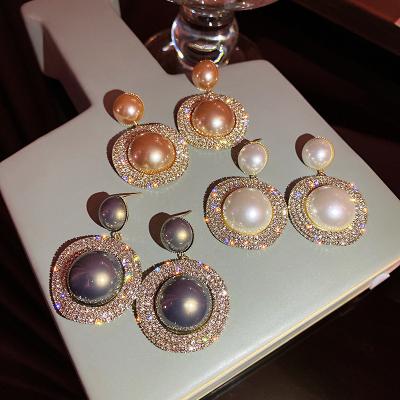 China FASHION Jewelry 925 Full Silver Fashion Exaggeration Needle Diamond Pearl Stud Earrings for sale