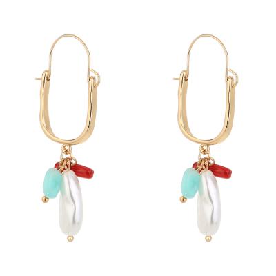 China Trendy popular simple U-shaped pearl earrings new guest table earrings natural stone jewelry accessories for sale