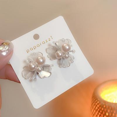 China FASHIONABLE jewelry 925 silver needle pearl flower earrings dongdamen shape earrings Korea for sale