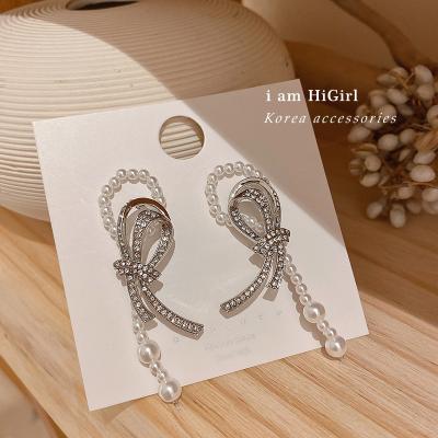 China FASHION jewelry 925 simple silver needle diamond bow earrings full shape trend pearl net red women for sale