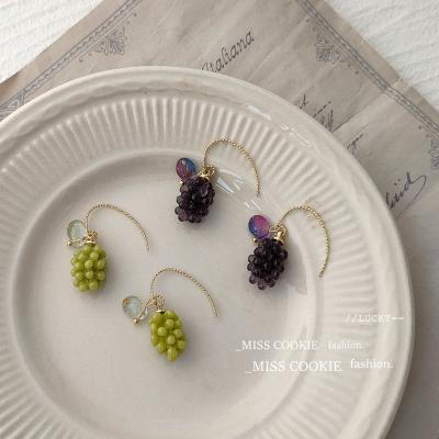 China Resin Vintage Jewelry Fashion Art Female Aesthetic Earrings TRENDY Creative Handmade Small Grape Earrings for sale