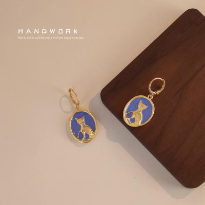 China Fashion TRENDY Jewelry Plated 14K Gold Quality Drip Earrings New Oil Cat Girl Creative Heart Earrings for sale