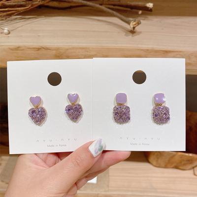 China Door Needle Jewelry 925 Diamond Heart Earrings Fashion Temperament Personality Purple Trend Is Korea FASHIONABLE Silver for sale