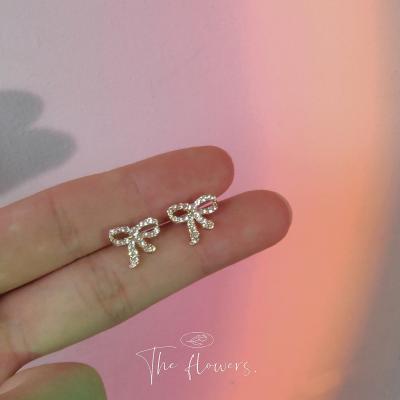 China Vintage Rivets Fairy Please Take Bow Earrings 2021 Fashion Earrings New Diamond 925 Silver Needle Plated 14K for sale