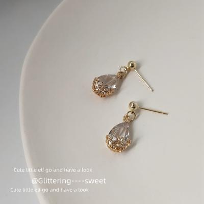 China Trendy Fashion Jewelry S925 Silver Needle Plated 14K Gold Water Drop Zircon Earrings Copper Inlaid Women for sale