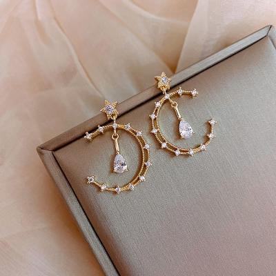 China FASHION Jewelry 925 Silver Needle Inlaid Diamond Moon Water Drop Earrings for sale